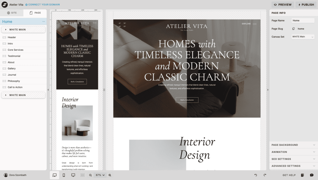 Showit review website editor interface